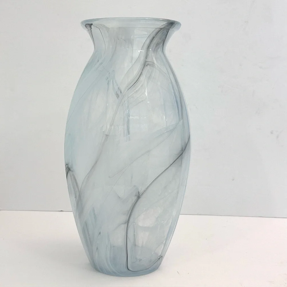 Vintage LUX Italian Glass Vase Vetreria Operaia  Blue Swirl 12” Art Glass Vase - Picture 4 of 14